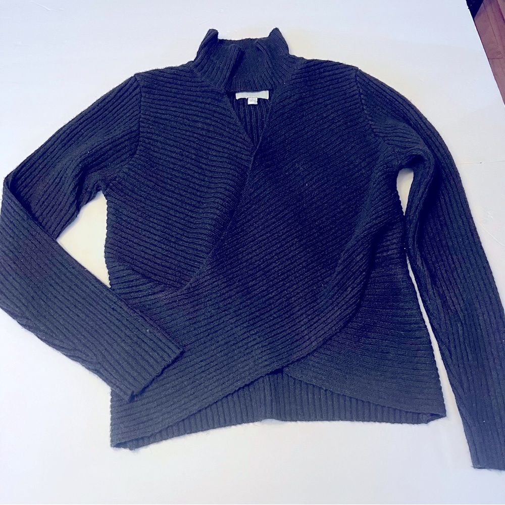 Pink Rose Long Sleeve Keyhole Surplice Sweater Women's Size Medium, Black ,NWOT